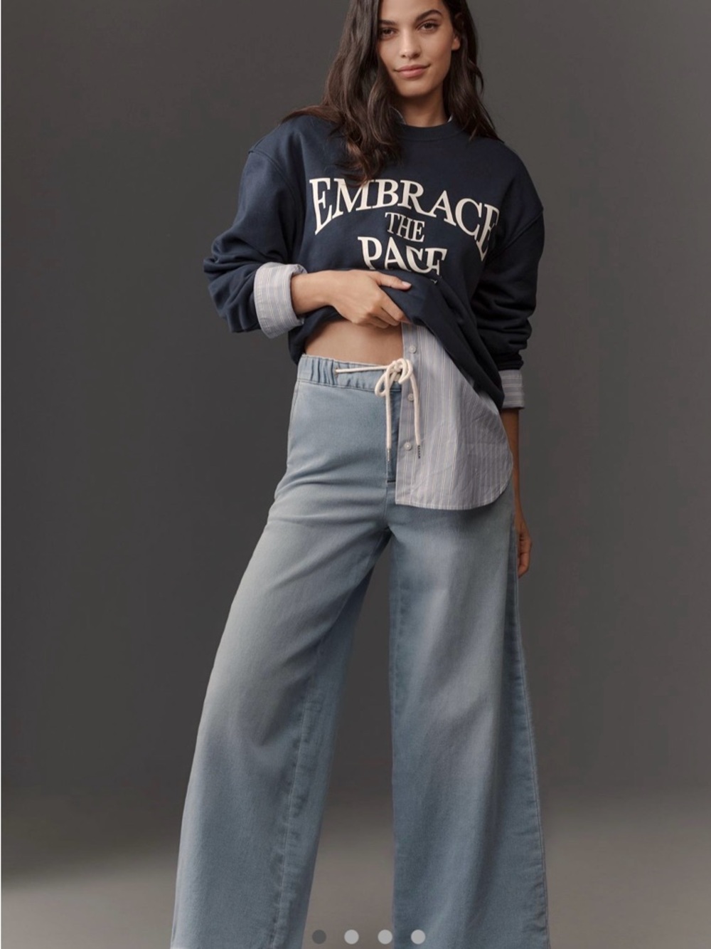 Pilcro Denim-Knit Pull-On High-Rise Wide-Leg Jeans